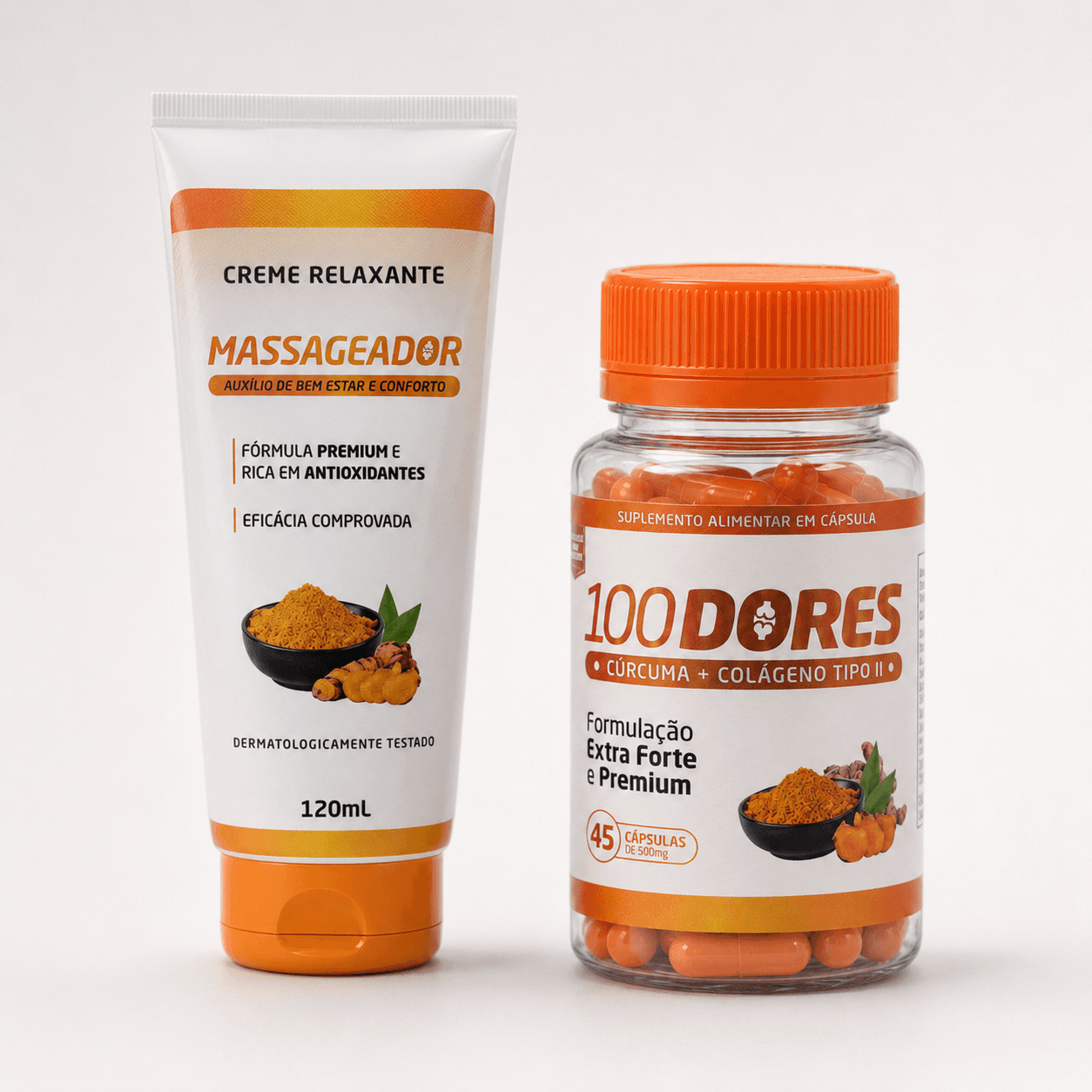 Embalagem do 100DORES: cápsulas e gel